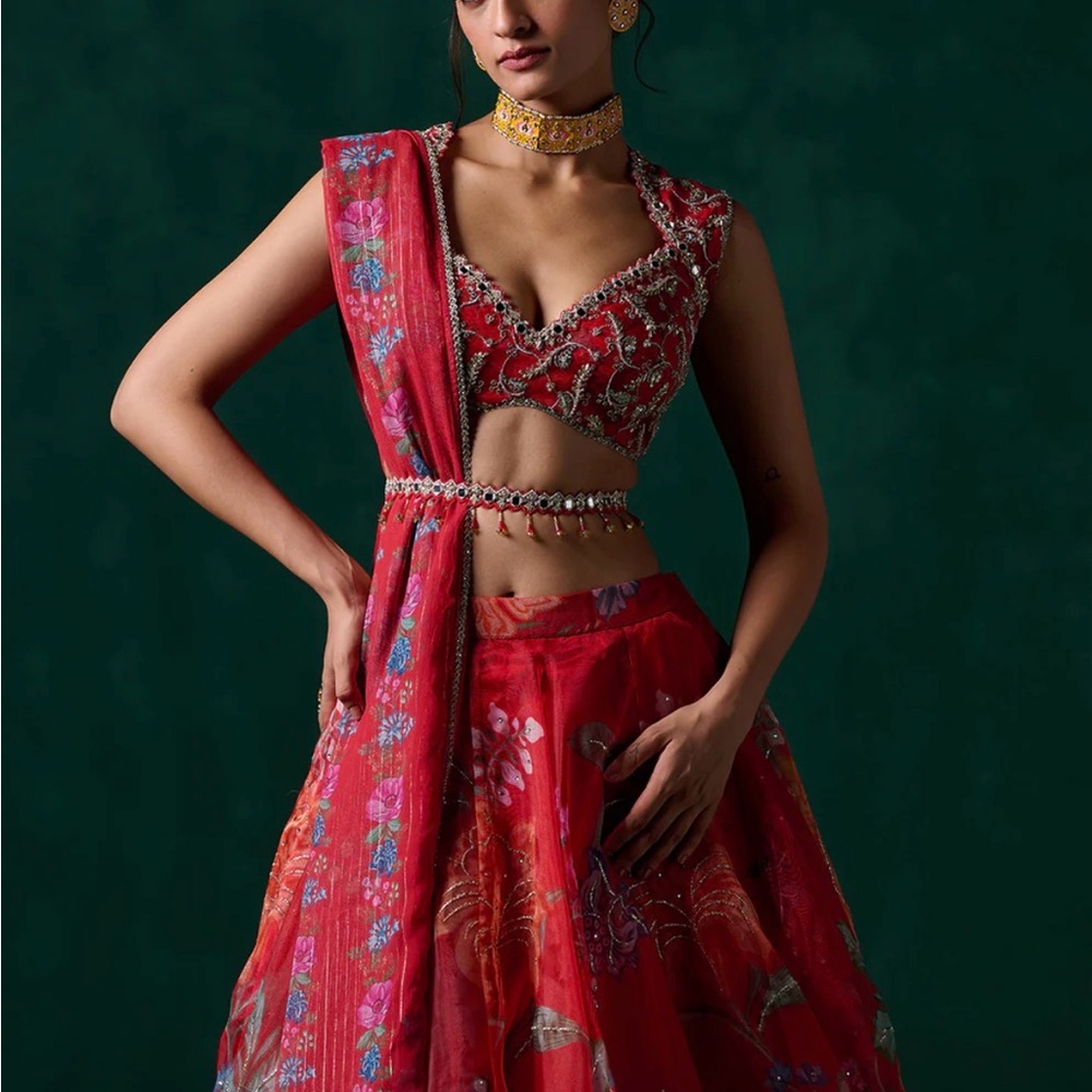Elegant Red Embroidered Lehenga